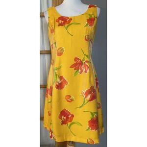 Vtg J R Nites Silky Floral Mini Dress Women's Sz 10 Yellow USA Made Cottagecore